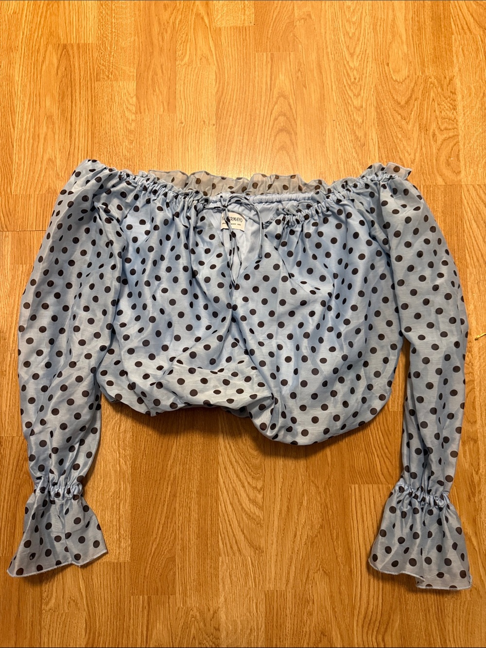 Peppermayo Light Blue Polka Dot Off-Shoulder Top